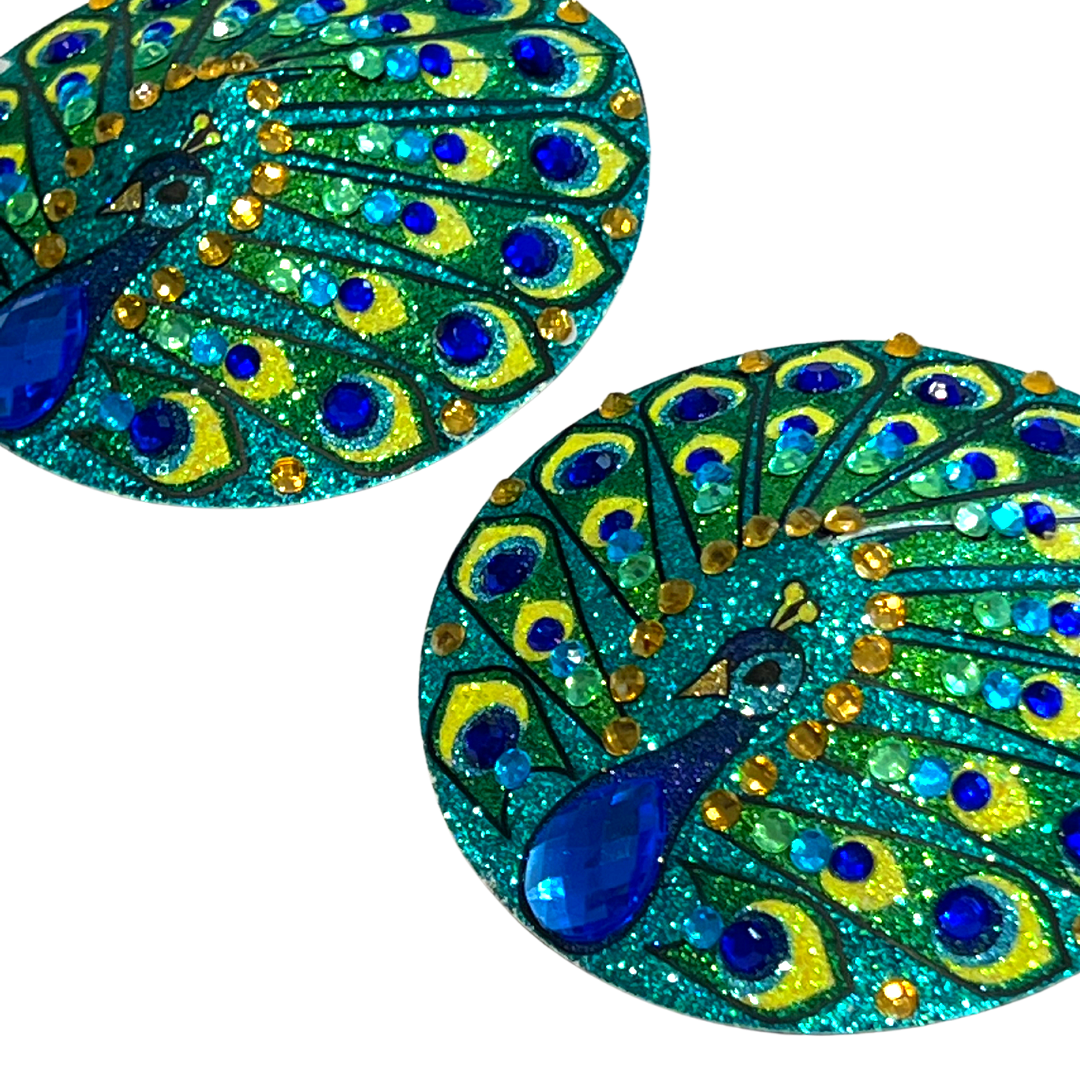 PROUD MARY Glitter and Gem Peacock Nipple Pasty, Cover for Lingerie Festivals Carnival Burlesque Rave