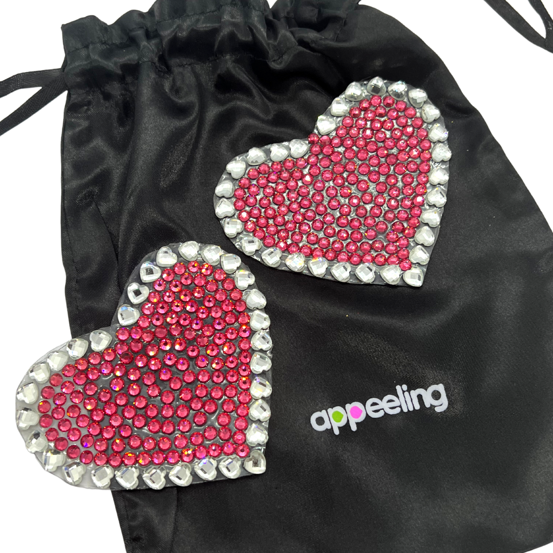 Appeeling ‘Pink Sugar’ Heart Pink Crystal Nipple Pasties, Covers for Burlesque Lingerie Raves