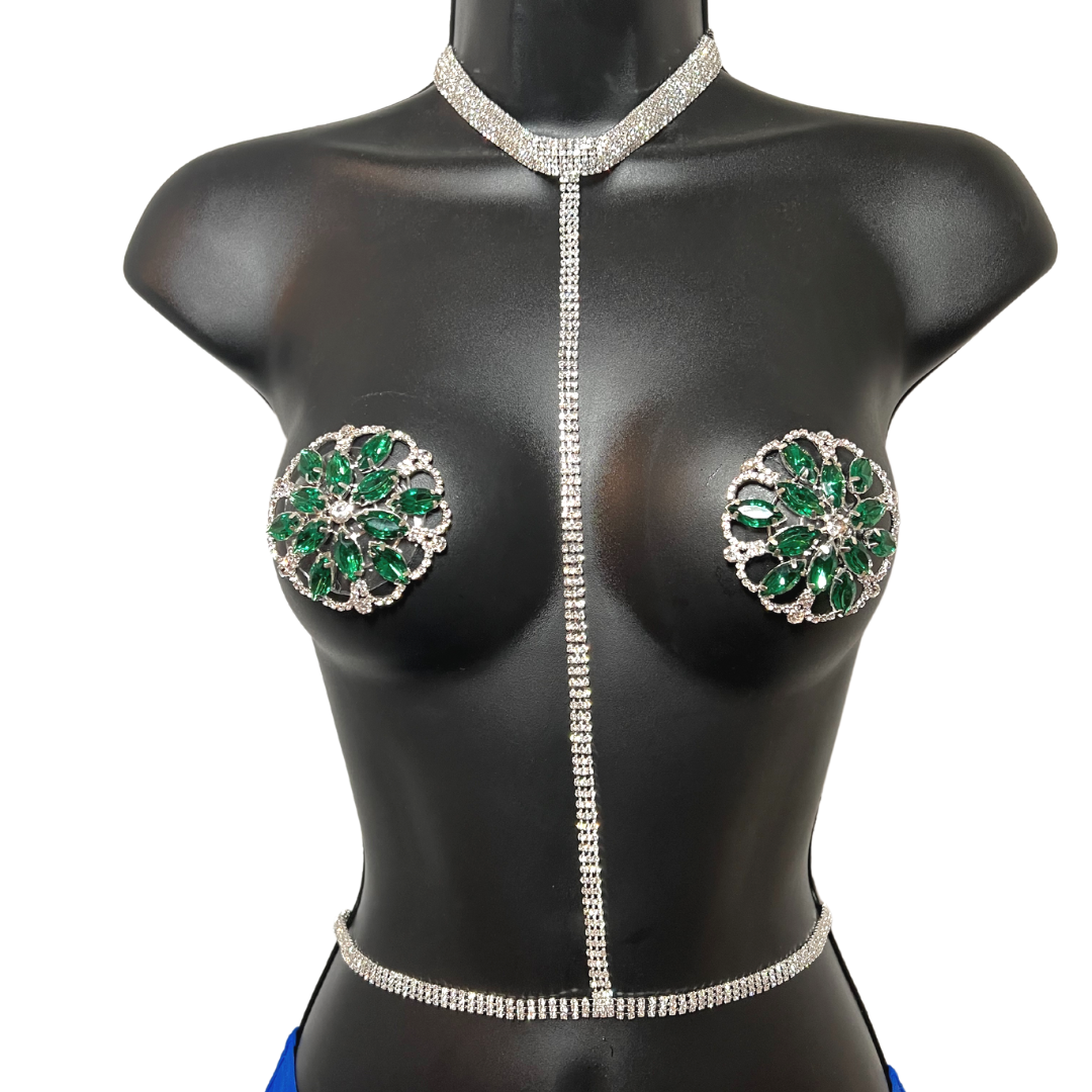 RIVER OF STRASS Chaînes de corps en argent et strass / Bijoux de corps pour les festivals de lingerie Rave Burlesque