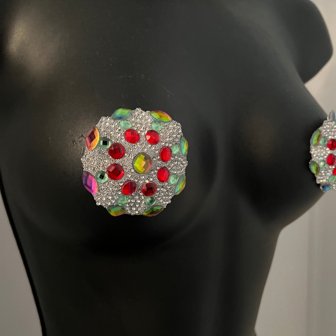 POP ROCKS Multicolour Gem Nipple Pasty, Cover for Lingerie Festivals Carnival Burlesque Rave – SALE