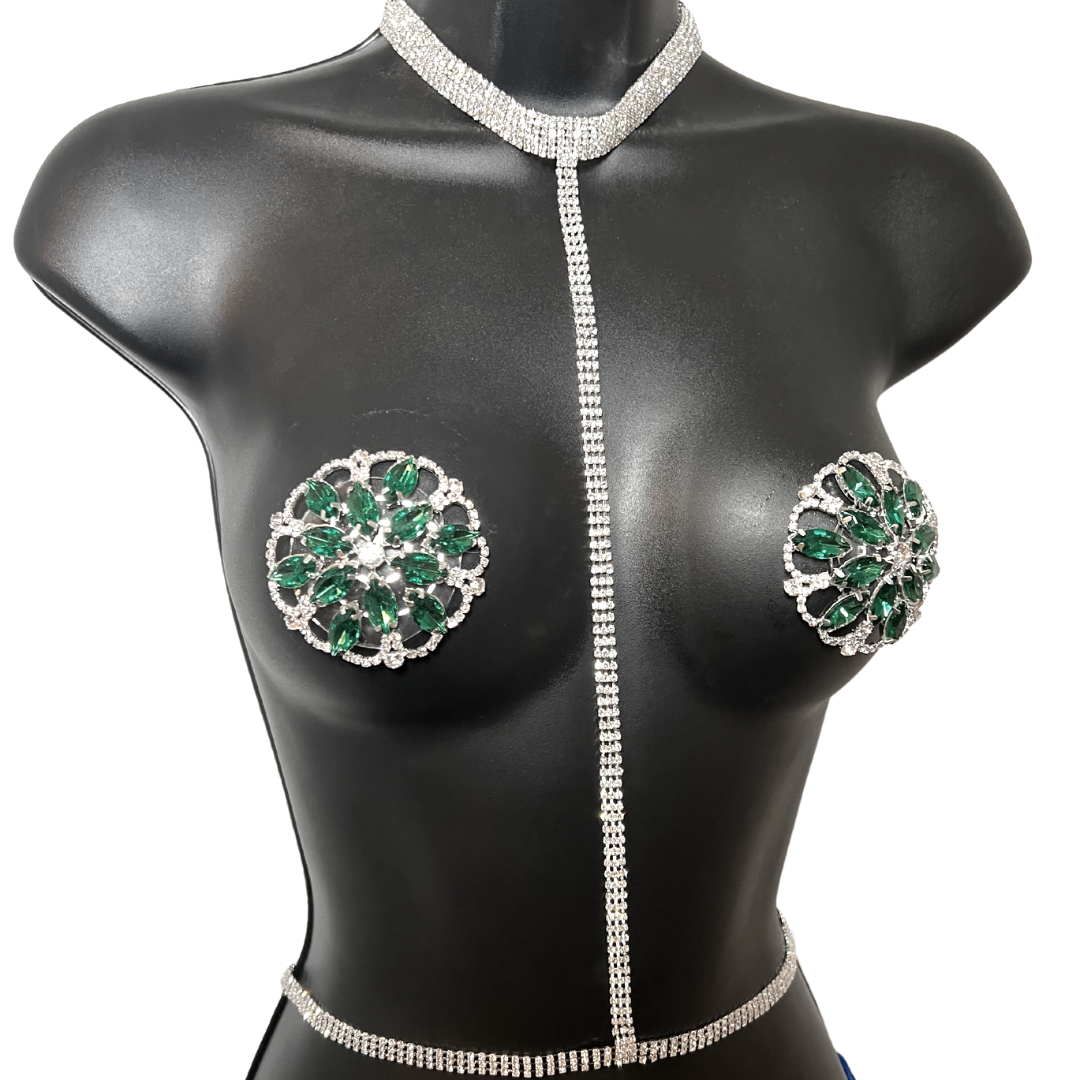 RIVER OF STRASS Chaînes de corps en argent et strass / Bijoux de corps pour les festivals de lingerie Rave Burlesque