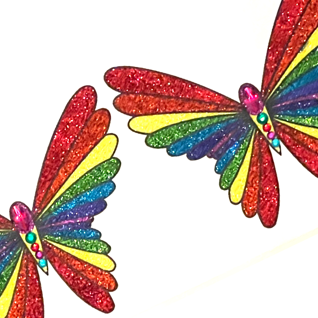 PRIDE BUTTERFLY- Rainbow Glitter and Gem Nipple Pasties, Covers (2pcs) pour les festivals Rave Burlesque Lingerie