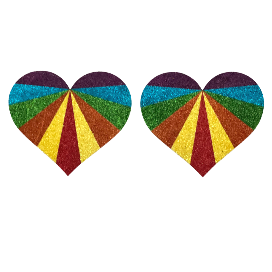 KARMA CHAMELEON Rainbow ou NEON Glitter Hearts Nipple Pasties, Covers (2pcs) pour Festivals Rave Burlesque Lingerie