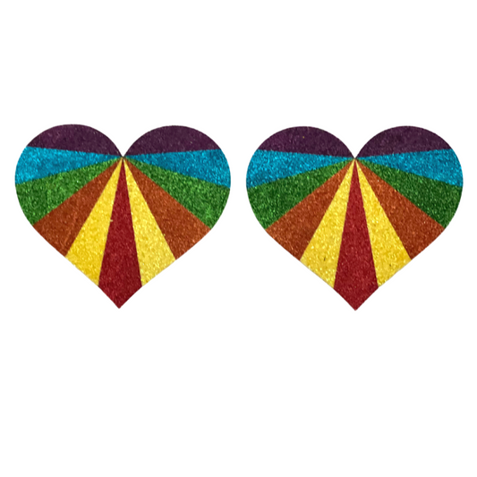 KARMA CHAMELEON Rainbow or NEON Glitter Hearts Nipple Pasties, Covers (2pcs) for Festivals Rave Burlesque Lingerie