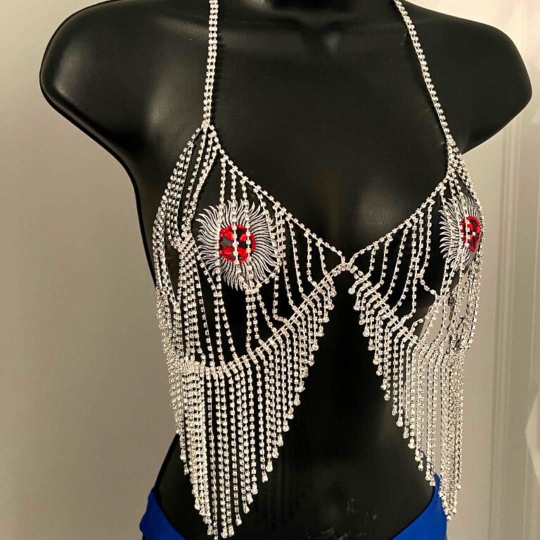 ICE PRINCESS Strass &amp; Chaînes de corps en or / Bijoux de corps Soutien-gorge en strass pour lingerie Rave Burlesque Festivals