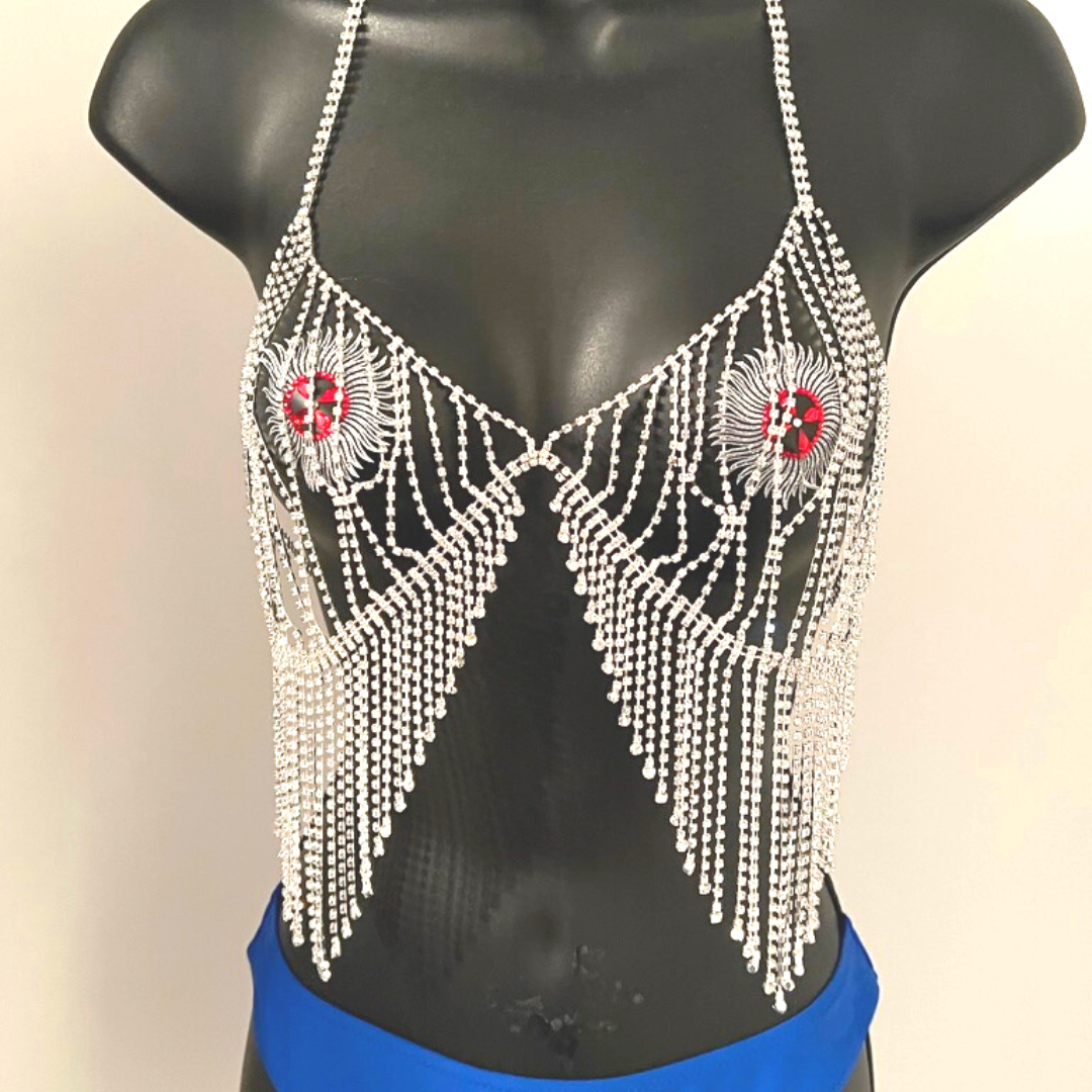 ICE PRINCESS Strass &amp; Chaînes de corps en or / Bijoux de corps Soutien-gorge en strass pour lingerie Rave Burlesque Festivals