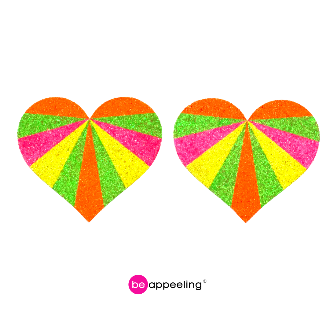 KARMA CHAMELEON Rainbow o NEON Glitter Hearts Pezón Pasties, Cubiertas (2pcs) para Festivales Rave Burlesque Lingerie