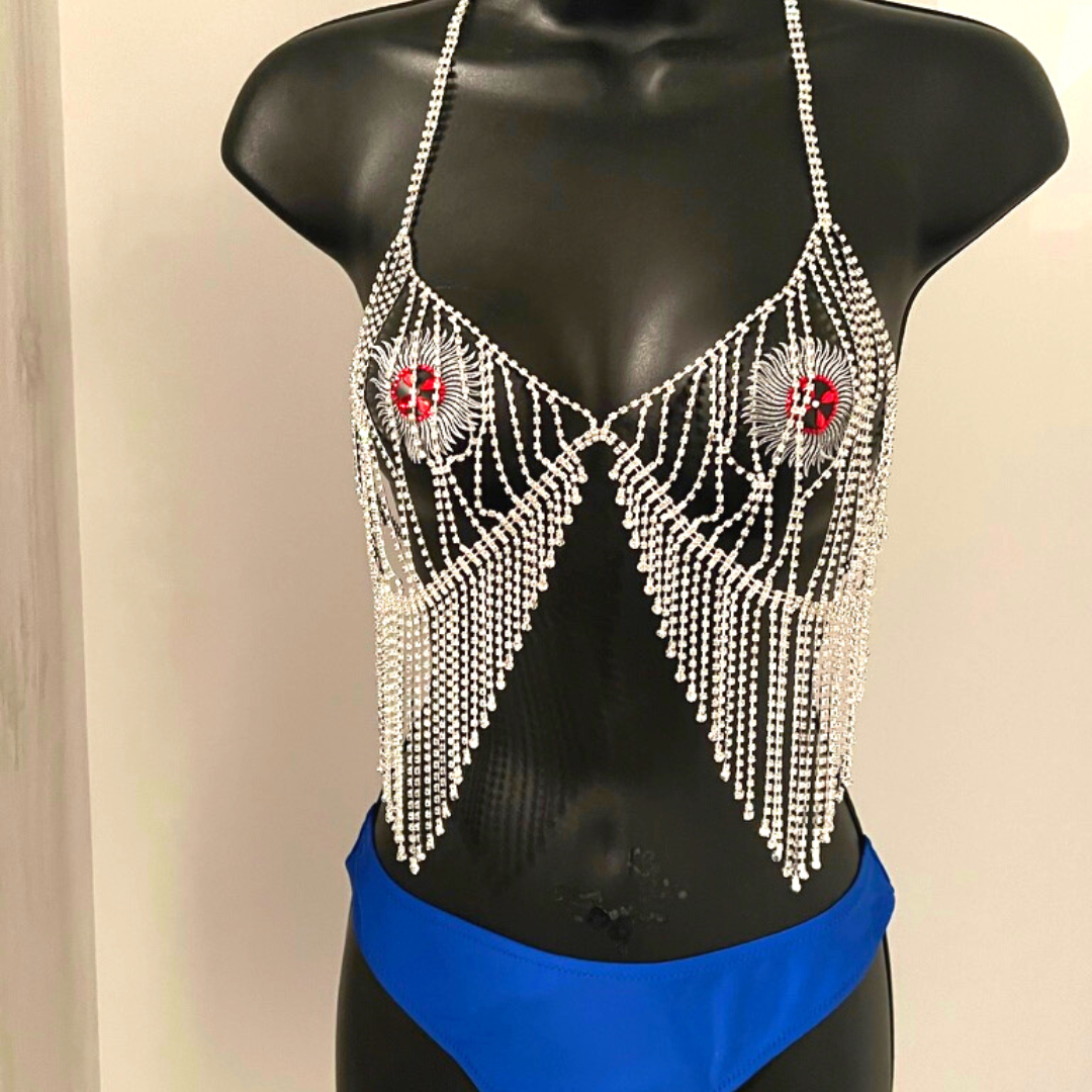 ICE PRINCESS Strass &amp; Chaînes de corps en or / Bijoux de corps Soutien-gorge en strass pour lingerie Rave Burlesque Festivals