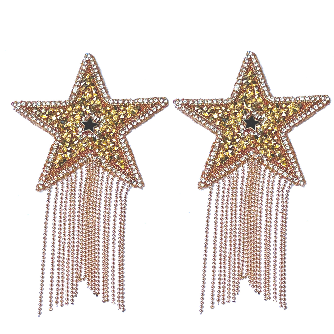 ZIGGY Gold Star Nipple Pasty, con borla de cuentas doradas, cubierta para pezones para festivales de lencería, Carnaval, Burlesque Rave