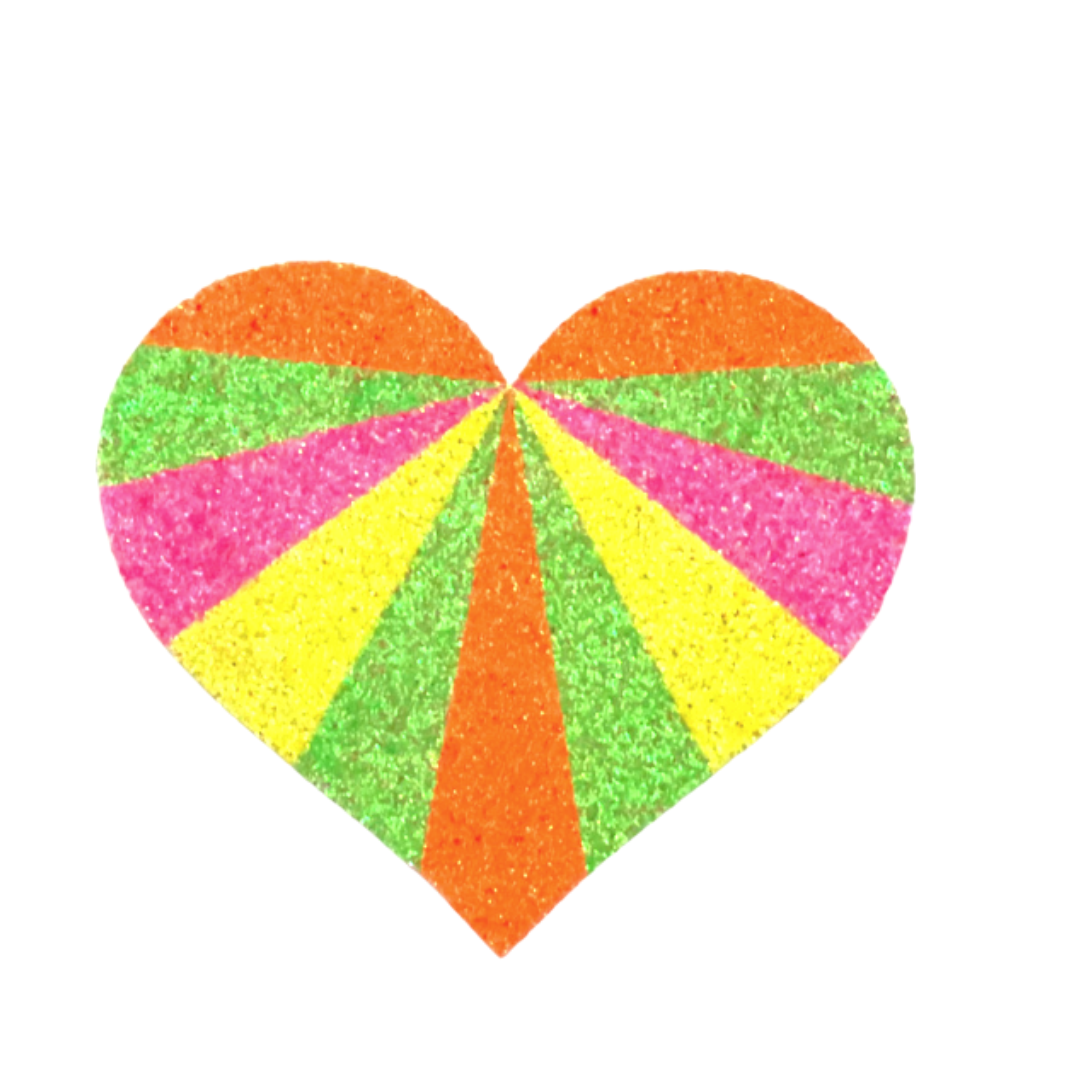 NEON LOVE PAQUETE ¡3 pares por 1 precio! Pasteles de pezón con forma de conejito y corazón con purpurina de neón para raves, festivales, lencería burlesca, orgullo y carnaval – OFERTA