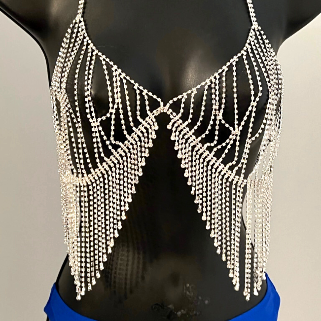 ICE PRINCESS Strass &amp; Chaînes de corps en or / Bijoux de corps Soutien-gorge en strass pour lingerie Rave Burlesque Festivals