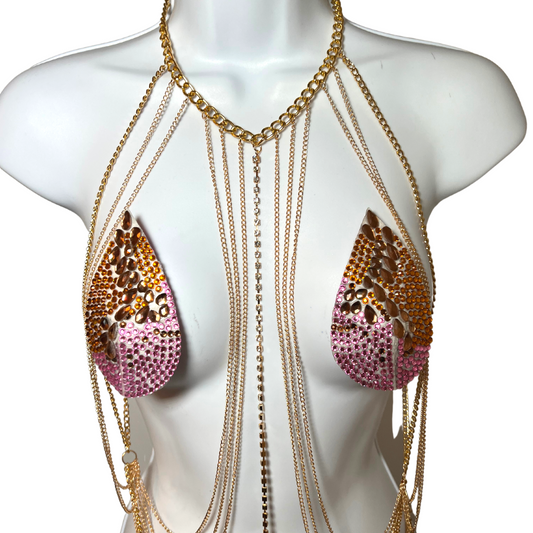 TEQUILA SUNRISE Purple & Bronze Teardrop Nipple Pasties, Covers for Festivals, Carnival Raves Burlesque Lingerie – SALE