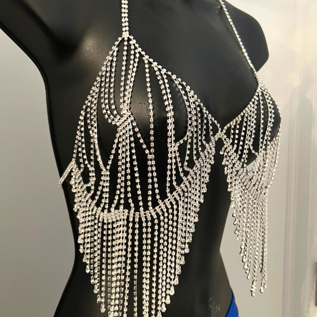 ICE PRINCESS Strass &amp; Chaînes de corps en or / Bijoux de corps Soutien-gorge en strass pour lingerie Rave Burlesque Festivals