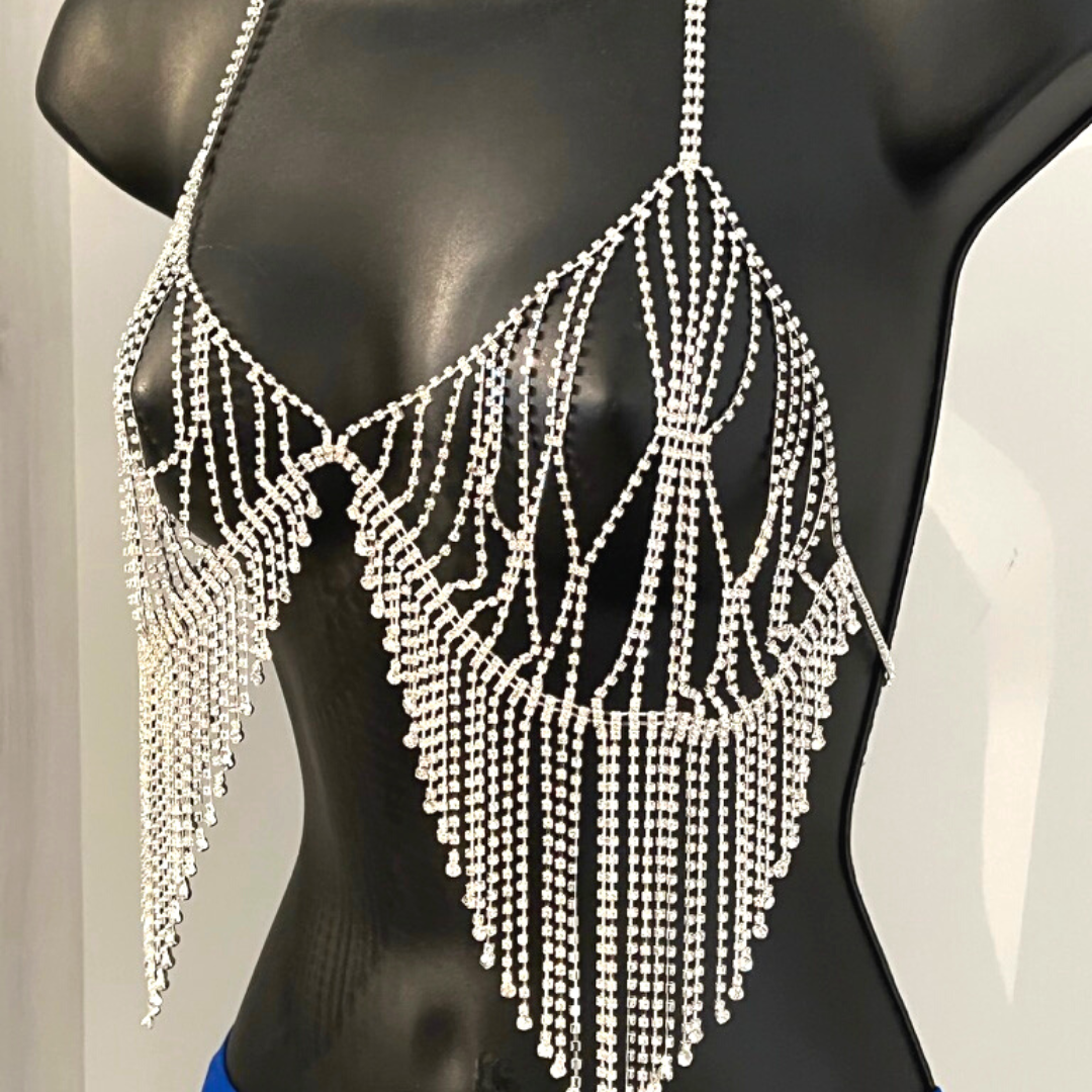 ICE PRINCESS Strass &amp; Chaînes de corps en or / Bijoux de corps Soutien-gorge en strass pour lingerie Rave Burlesque Festivals