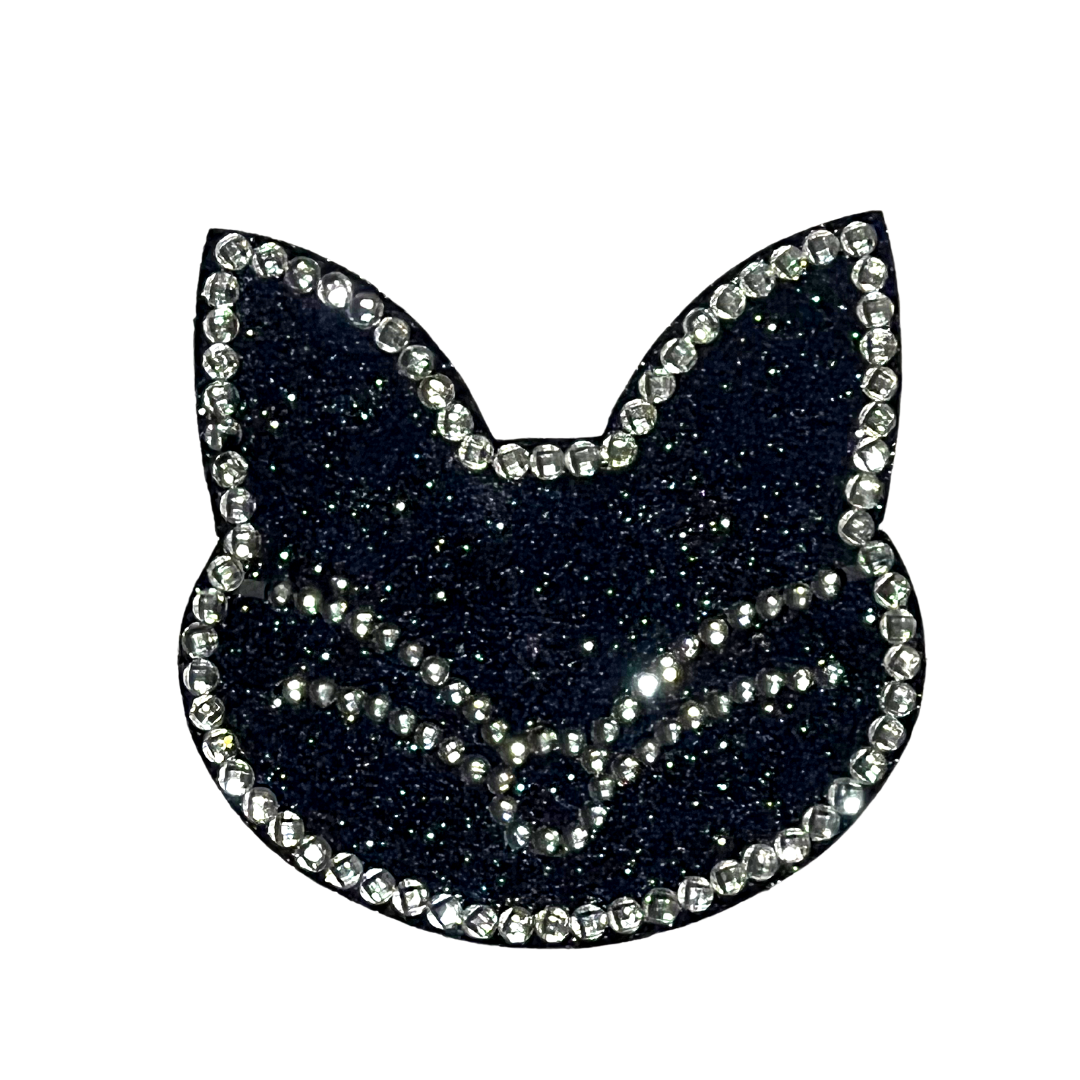 2CATS Cache-tétons noirs à paillettes avec pierres précieuses (2 pièces) pour raves burlesques, lingerie, raves et festivals