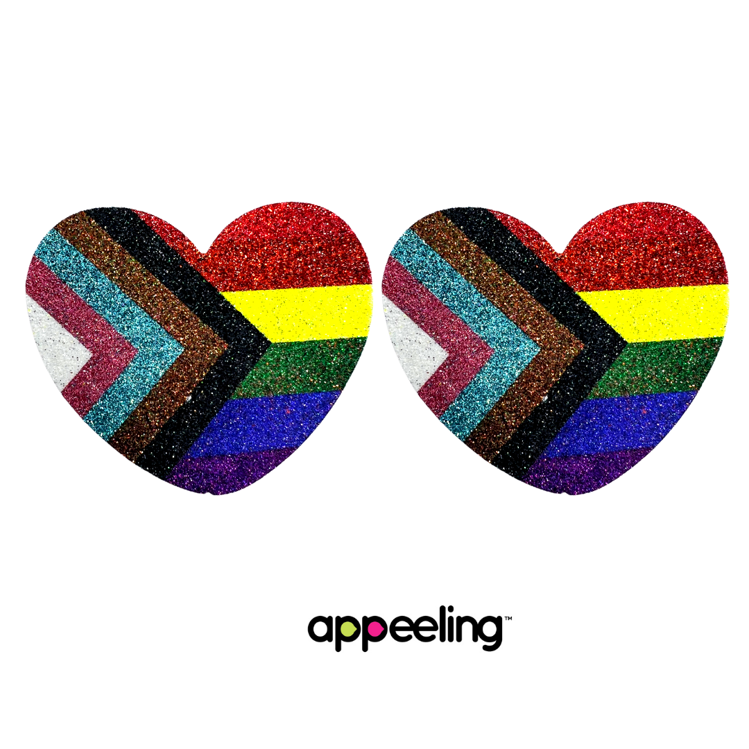 One Love - Glitter Heart Pride Progress Nipple Pasties, Couvertures pour Rave Burlesque Lingerie