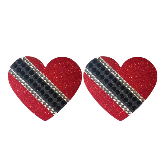 TRINI LOVE Trinidad and Tobago Glitter Heart Pasties, Covers for Burlesque, Rave Carnival and Festivals