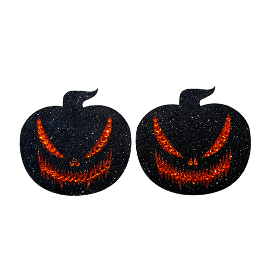 SCARY SPICE Pumpkin Glitter & Crystal Intricate Nipple Pasties, Covers (2pcs) for Burlesque Raves Lingerie Raves and Festivals