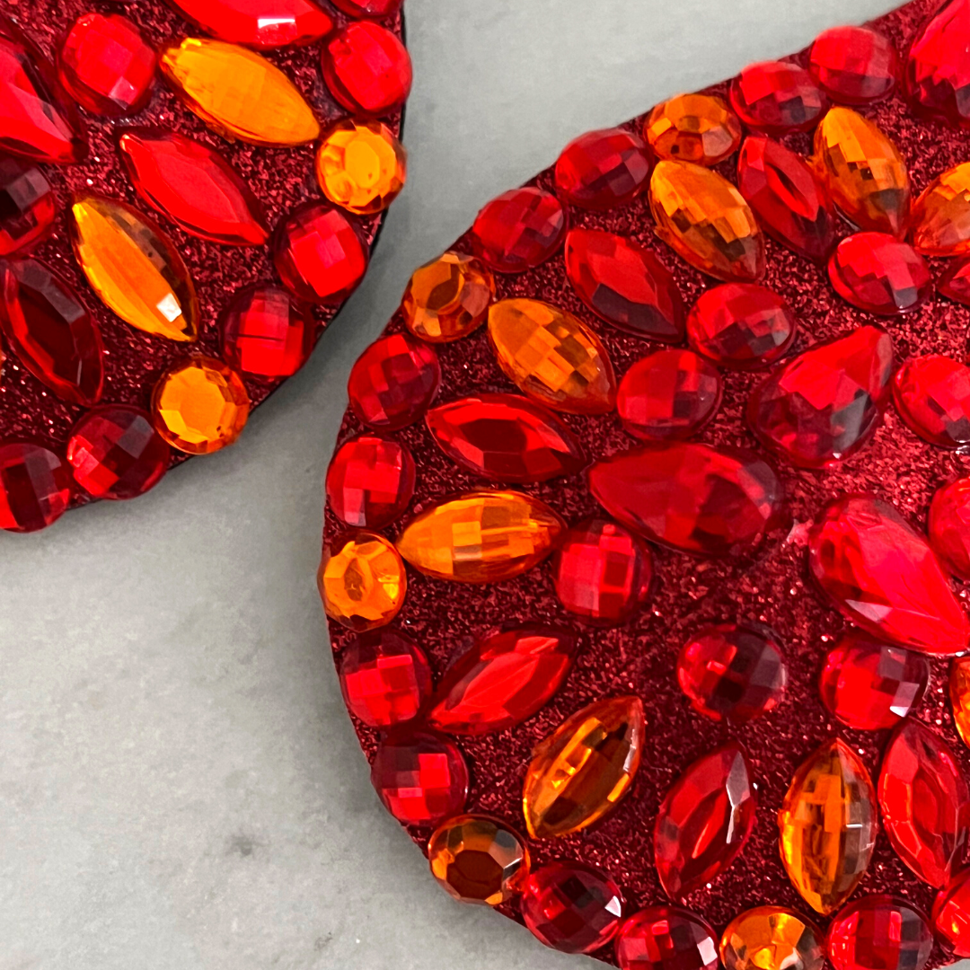 HOT SAUCE Red Glitter and Gem Teardrop Nipple Pasty, Covers (2pcs) for Burlesque Lingerie Raves Carnival and Festivals