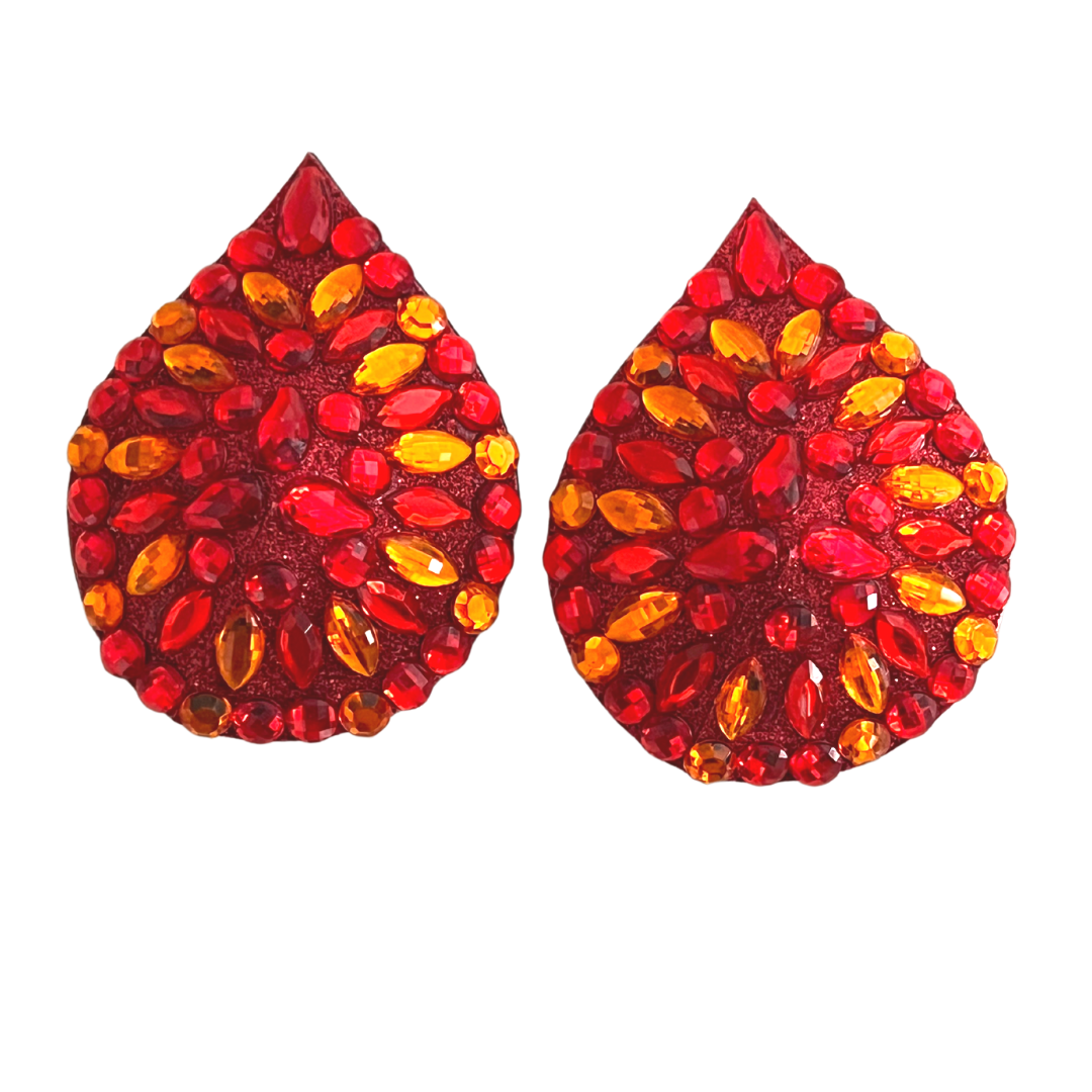 HOT SAUCE Red Glitter and Gem Teardrop Nipple Pasty, Covers (2pcs) for Burlesque Lingerie Raves Carnival and Festivals