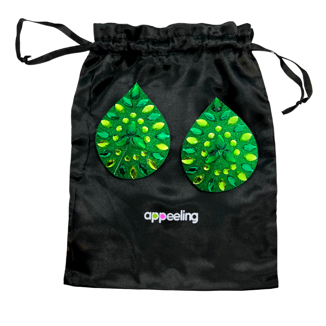 GREEN GODDESS Glitter and Gem Green Teardrop Pasties (2pcs) , Nipple Cover for Lingerie Festivals Carnival Burlesque Rave