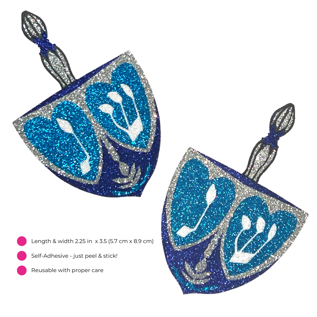 SPIN ME Blue and Silver Glitter Dreidel Intricate Nipple Pasties, Covers (2pcs)