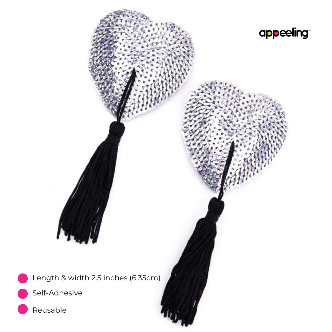 BLUE ICE 2 pares de pezones con forma de corazón de lentejuelas reutilizables, cubre borlas (4 piezas) para lencería y festivales Burlesque Raves - OFERTA