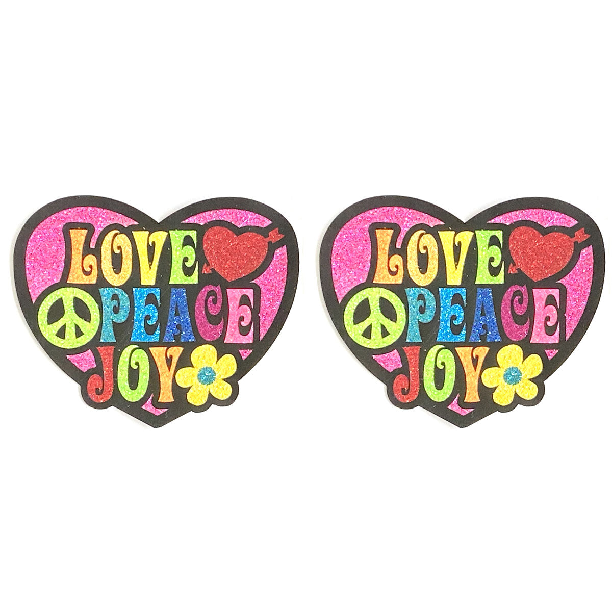 Haight &amp; Ashbury Peace, Love Joy Nipple Pasties (2 piezas) Cubiertas para pezones para festivales Burlesque Raves