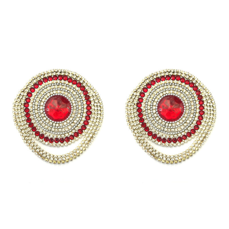 Ruby Tuesday Red &amp; Rhinestone Pezón Pasty, Cubiertas para Raves Burlescas, Lencería y Festivales (2 piezas) - OFERTA